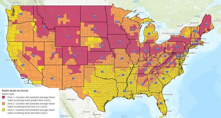 EPA Map of Radon Levels by State
